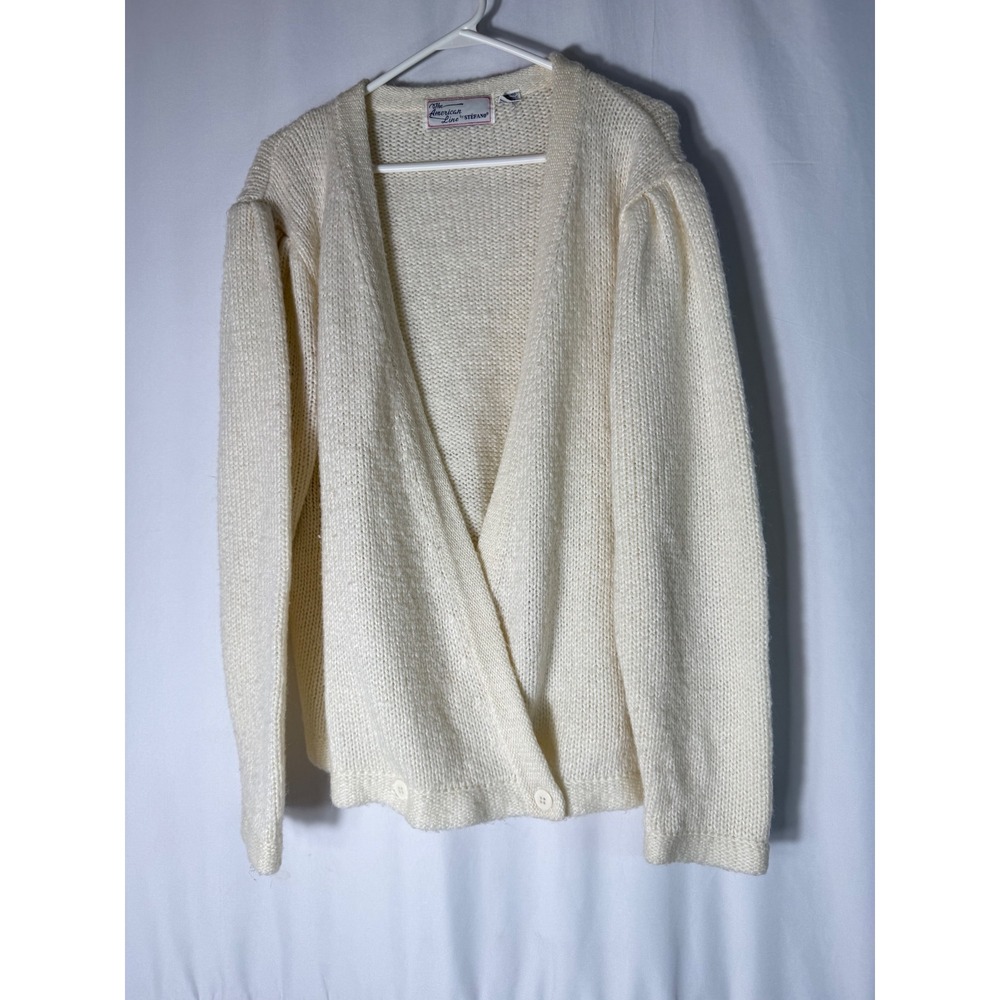 Vintage The American Line by Stefano Cream Knit Wrap Button Cardigan Sweater 20W